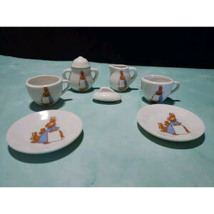 Porcelain Tea Set Miniature 1974 Rabbit Family Easter Taiwan Vintage 8 Piece